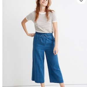 Madewell indigo smocked huston pull-on crop pants